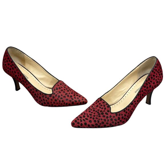 Adrienne Vittadini Jackee Red Black Cheetah Fine Leather Pump Heel Women 8.5M - Picture 2 of 13